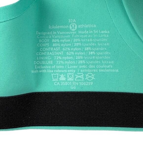 LULULEMON Bitty Bracer B-C Cup Bali In Breeze / Black Size 32A - Picture 7 of 8
